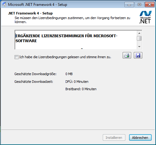 .NET-Installer: Lizenztext nicht gut lesbar; Downloadgröße: 0MB